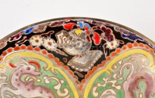 Sárkányos tál, formába öntött, több rétegű, kézzel festett, kopott, jelzés nélkül, d: 17,5 cm