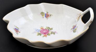 Hollóházi rózsás füles tál, matricás, jelzett, apró kopásnyomokkal, 21×16 cm