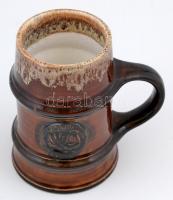 Zsolnay madaras korsó, mázas pirogránit, apró máz hibával, m: 16 cm