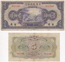 Kína / Kwantung Provincial Bank 1936. 5$ + The Farmers Bank of China 1941. 100Y T:III,III- China / Kwantung Provincial Bank 1936. 5 Dollars + The Farmers Bank of China 1941. 100 Yuan C:F,VG