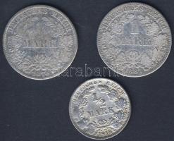 Német Birodalom/Császárság 1874. 1M Ag T:3/4 + 1881. 1M Ag T:3 + 1918F 1/2M Ag T:3/3-