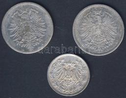Német Birodalom/Császárság 1874. 1M Ag T:3/4 + 1881. 1M Ag T:3 + 1918F 1/2M Ag T:3/3-