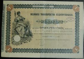 1926. "Belvárosi Takarékpénztár Rt." részvénye 50P-ről, szelvényekkel