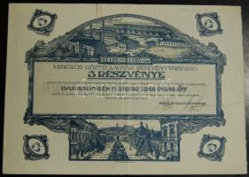 1926. "Miskolczi Gőztéglagyár Rt." részvénye 20P-ről, szelvényekkel