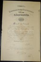 1889. "Kisbirtokosok Országos Földintézete" záloglevél 1000Ft-ról, szelvényekkel