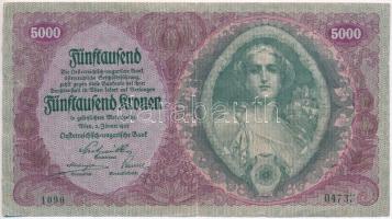 Ausztria / Osztrák-Magyar Bank 1922. 5000K T:III- szakadás Austria / Österreichisch-Ungarische Bank 1922. 5000 Kronen C:VG tear Krause 79
