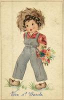 5 db régi grafikai motívumlap, gyerekek, üdvözlőlapok, közte litho / 5 pre-1945 graphic motive cards...