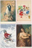 45 db RÉGI motívumlap: folklór, művész, üdvözlő, virág, pár lithoval / 45 pre-1945 motive postcards: folklore, art, greeting, flower with some lithos