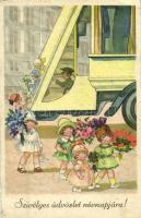 12 db régi gyerek motívumlap, üdvözlőlap, közte pár litho / 12 pre-1945 children motive cards, greet...