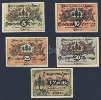 Német Birodalom/Weimari Köztársaság/Auma 1921. 5Pf, 10Pf, 25Pf, 50Pf, 1M 5klf teljes sor T:I