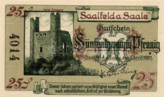 Német Birodalom/Weimari Köztársaság/Saalfeld 1921. 10Pf, 25Pf, 50Pf, 3klf teljes sor T:I