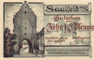 Német Birodalom/Weimari Köztársaság/Saalfeld 1921. 10Pf, 25Pf, 50Pf, 3klf teljes sor T:I