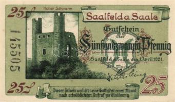 Német Birodalom/Weimari Köztársaság/Saalfeld 1921. 10Pf, 25Pf, 50Pf, 3klf teljes sor T:I