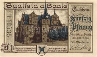 Német Birodalom/Weimari Köztársaság/Saalfeld 1921. 10Pf, 25Pf, 50Pf, 3klf teljes sor T:I