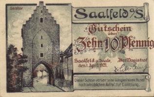 Német Birodalom/Weimari Köztársaság/Saalfeld 1921. 10Pf, 25Pf, 50Pf, 3klf teljes sor T:I