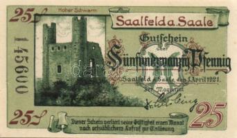 Német Birodalom/Weimari Köztársaság/Saalfeld 1921. 10Pf, 25Pf, 50Pf, 3klf teljes sor T:I