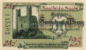 Német Birodalom/Weimari Köztársaság/Saalfeld 1921. 10Pf, 25Pf, 50Pf, 3klf teljes sor T:I