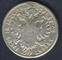1909. 20Kr osztrák pénzérme mintájára vert kétnyelvű(román-magyar) zseton fém ezüstözve T:3