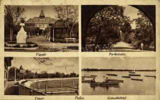 1944 Palicsfürdő, Palic (Szabadka, Subotica); Vigadó, parkrészlet, tópart, csónakkikötő / concert hall, park, lakeside, marina (ázott / wet damage)