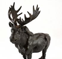 Öntöttvas szarvas figura és őzgidák szobor. Jelzettek, 30cm, 16 cm