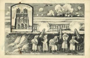 Bombardement von Reims. Den Deutschen ein Heiligtum Kathedrale / Bombardment of Reims. WWI German military art postcard (EB)