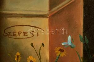 Szepesi Andor (1954-): Udvarlás. Olaj, farost, jelzett, keretben, 40×30 cm