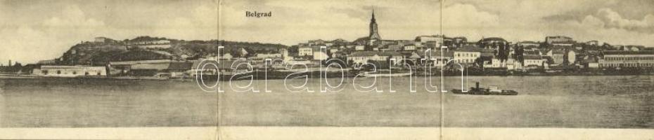Belgrade, Belgrád; 3-tiled folding panoramacard (torn at fold)