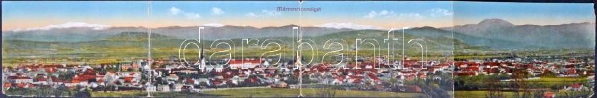 Máramarossziget, Sighetu Marmatiei; Négy részes kinyitható panorámalap / 4-tiled folding panoramacard