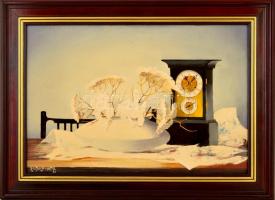 Somogyi-Soma László (1927-2004): Fekete-fehér csendélet. Olaj, farost, jelzett, keretben, 40×60 cm