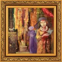 Herpai Zoltán (1951-2011):Karnevál. Olaj, falemez, jelzett, keretben, 30×30 cm