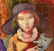 Herpai Zoltán (1951-2011):Karnevál. Olaj, falemez, jelzett, keretben, 30×30 cm