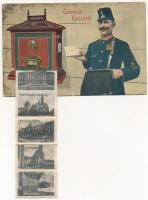 1911 Kassa, Kosice; postás leporello. Nyulászi Béla kiadása / postman leporellocard  (szakadás / tea...