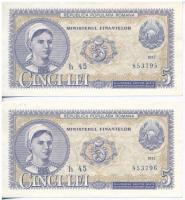 Románia 1952. 5L (2x) sorszámkövetők T:III  Romania 1952. 5 Lei (2x) sequential serials C:F Krause KM#83