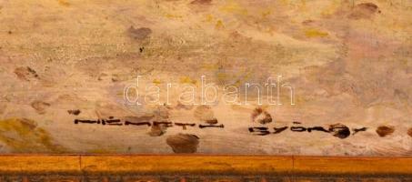 Németh jelzéssel: Lovaskocsi a faluban. Olaj, karton, keretben, 20×32 cm