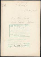 cca 1936 Kinszki Imre (1901-1945) budapesti fotóművész aláírással és pecséttel jelzett vintage fotóm...