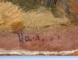 Hacker Mária (1886 - ?): Padon ülők. Olaj, karton, jelzett, festék hibákkal, 24,5×32 cm