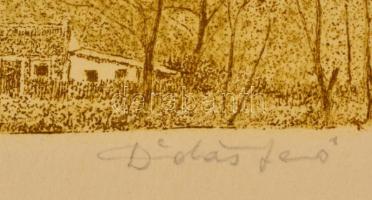 Dudás Jenő (1900-1991): Budai tanya. Rézkarc, papír, jelzett, 10x14 cm