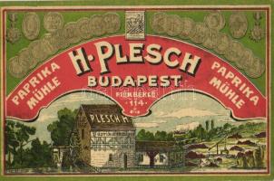 1908 Budapest, Pozsonyi H. Plesch Paprika malom szecessziós reklámlapja. Fiókbérlő 114. / Paprika Mühle, Rosen-Paprika / paprika mill. Art Nouveau advertisement