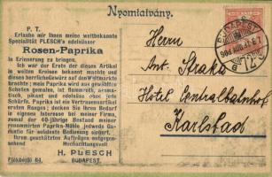 1908 Budapest, Pozsonyi H. Plesch Paprika malom szecessziós reklámlapja. Fiókbérlő 114. / Paprika Mü...
