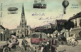 1905 Kőszeg a jövőben, Kávéház a Koronához. Róth Jenő kiadása / in the future montage (EK)