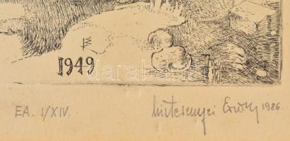 Kisterenyei Ervin (1943-): A kertész halála. Rézkarc, papír kartonon, jelzett, paszpartuban, 19x14 c...