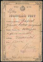 1907 Igazolási jegy lókupec és fúrócsináló részére