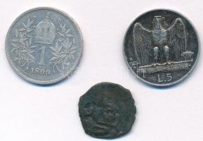 Vegyes: Ausztria 1899. 1K Ag "Ferenc József" + Olaszország 1927R 5L Ag "III. Viktor E...