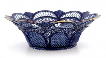 Europorcelan Napoca áttört tálka, jelzett, kézzel festett, kopásnyomokkal, d:17 cm