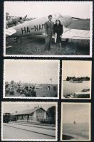 cca 1935 Siófoki vasútállomás, repülőtér és kikötő, 5 db vintage fotó, 8,5x13,5 cm és 6x4,5 cm között