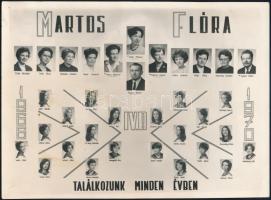 1970 Budapest, Martos Flóra Gimnázium tanárai és végzett tanulói, kistabló nevesített portrékkal, 17,6x23,8 cm