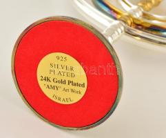 Aranyozott és ezüstözött fém menóra, jelzett, újszerű állapotban, m: 17 cm