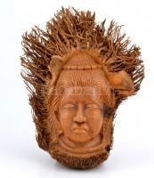 Indiai Shiva fej Nagával, faragott bambusz gyökér, jelzés nélkül, m: 31 cm