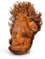 Indiai Shiva fej Nagával, faragott bambusz gyökér, jelzés nélkül, m: 31 cm
