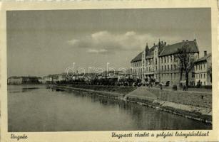 1941 Ungvár, Uzshorod, Uzhhorod, Uzhorod; Ung-parti részlet, Polgári leányiskola / Uzh riverbank, girls school (EK)